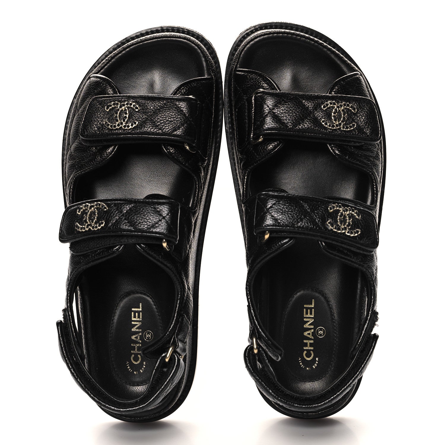 Chanel Grained Calfskin Velcro Dad Sandals 37 Black 2 of 10