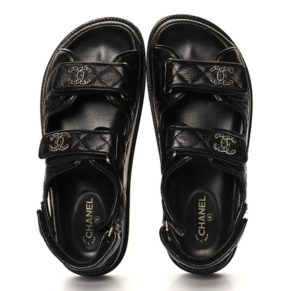 Chanel Grained Calfskin Velcro Dad Sandals 37 Black 2 of 10