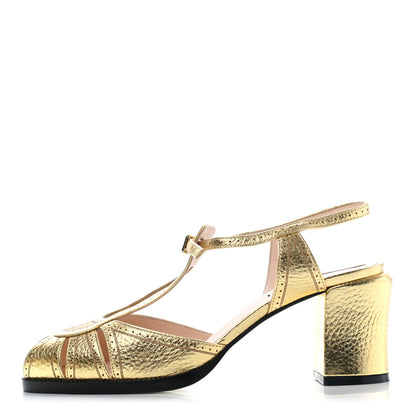 Fendi Metallic Calfskin Chameleon Block Heel Pumps 38 Gold 1 of 11