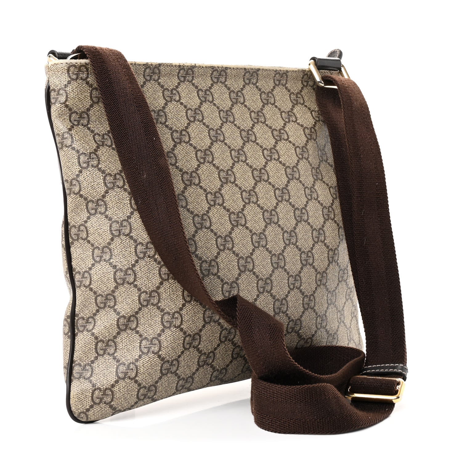 Gucci GG Supreme Monogram Selleria Calfskin Small Flat Side Zip Messenger Bag Beige Ebony Cocoa Dark Chocolate 3 of 12