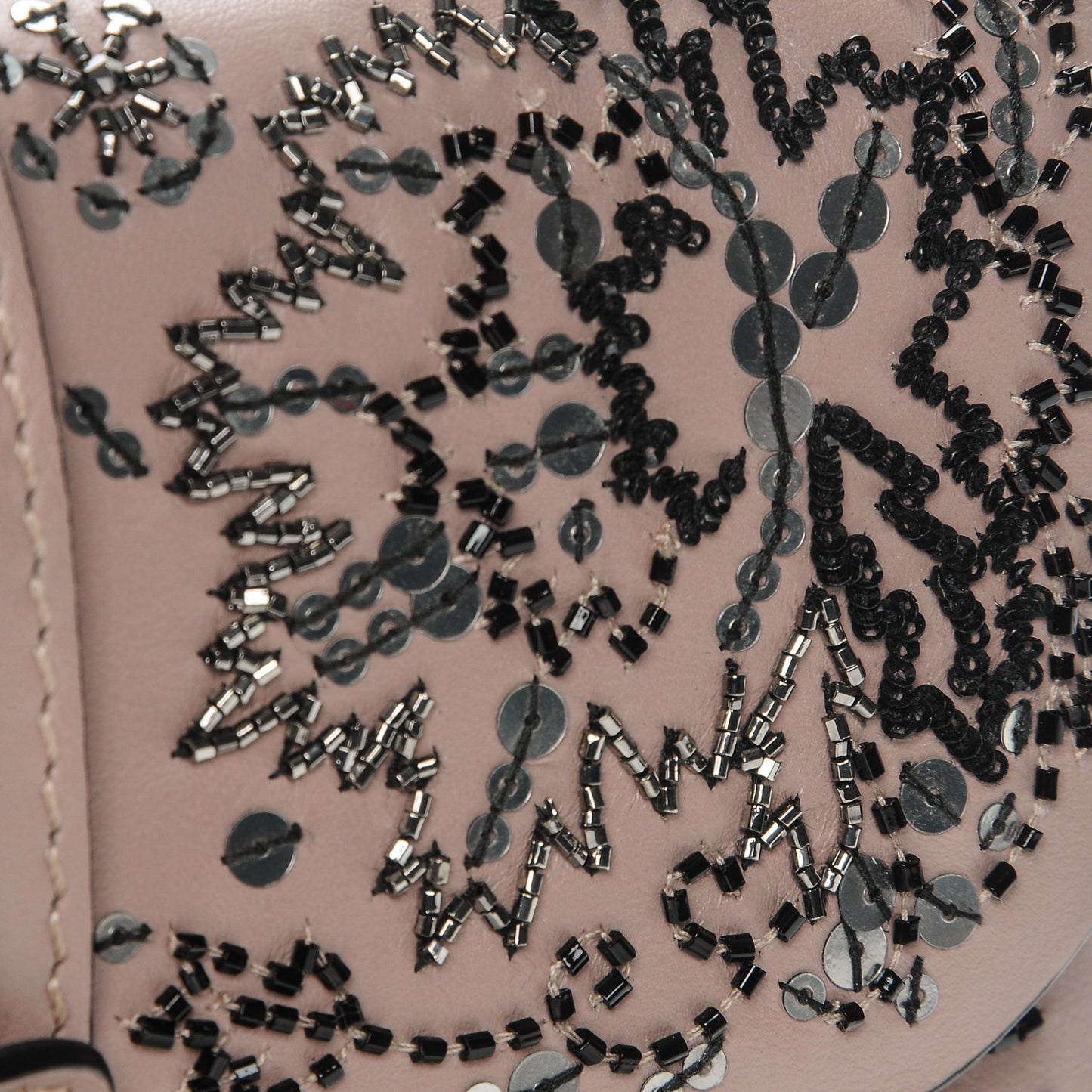 Vitello Beaded Small Glam Lock Rockstud Flap Poudre