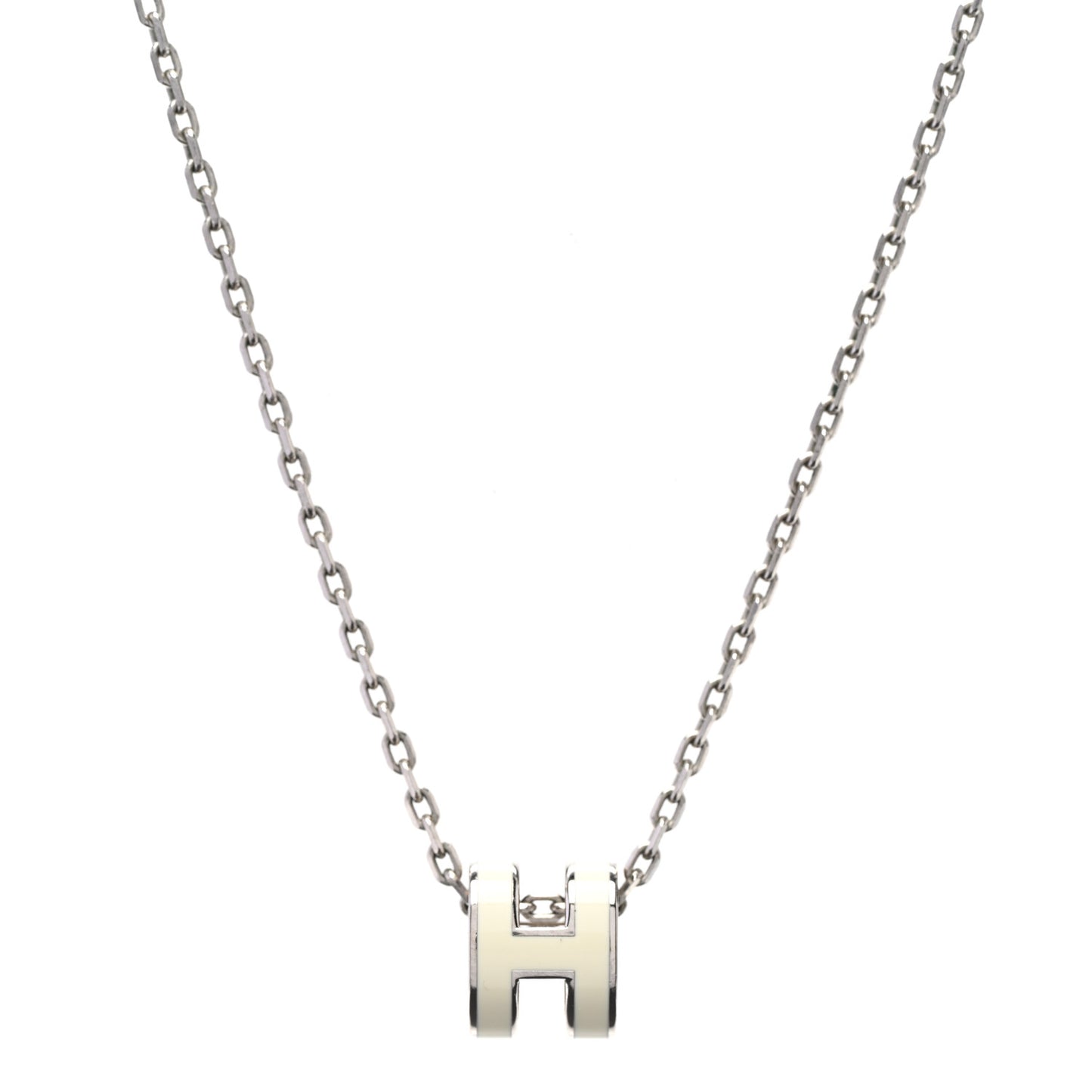 Lacquered Palladium Mini Pop H Pendant Necklace White