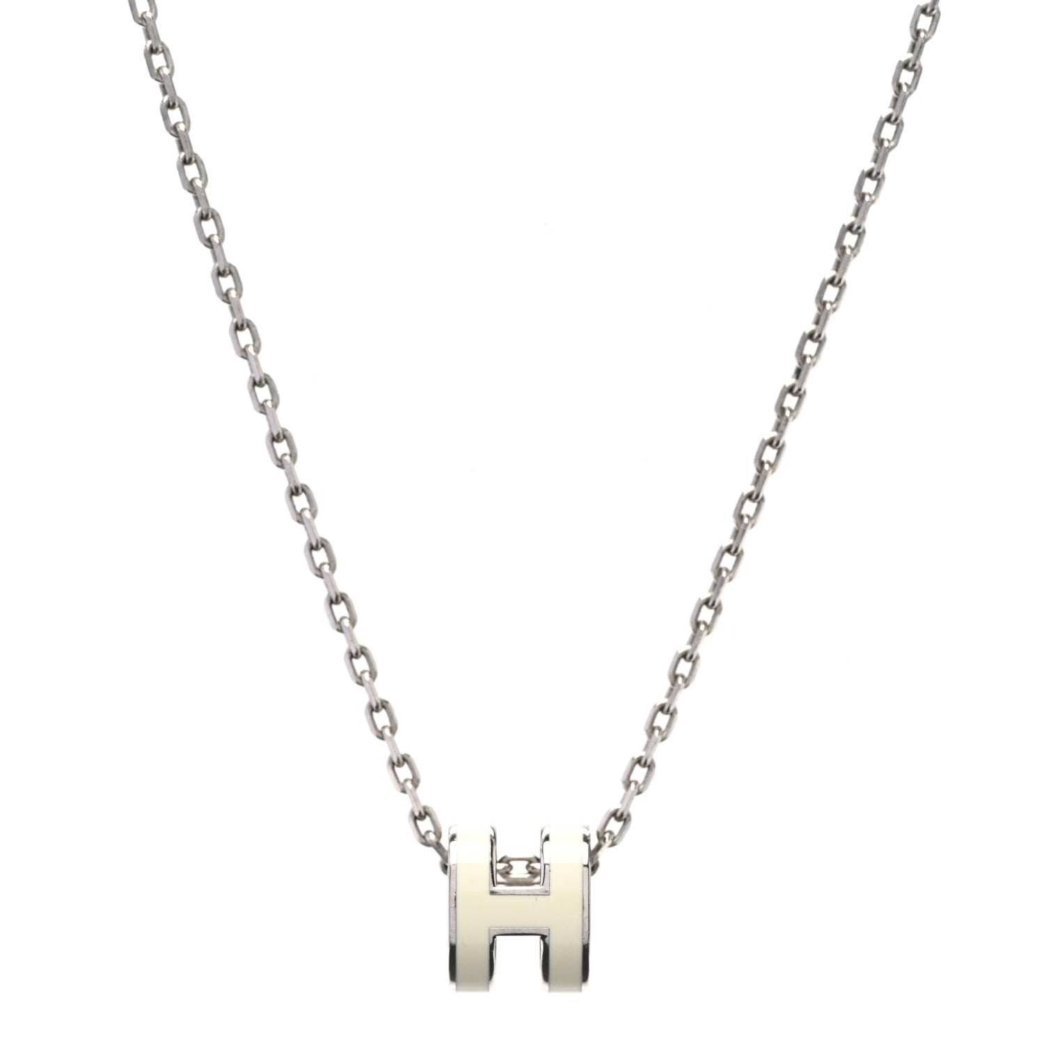 Hermes Lacquered Palladium Mini Pop H Pendant Necklace White 1 of 7
