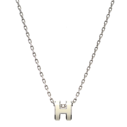 Hermes Lacquered Palladium Mini Pop H Pendant Necklace White 1 of 7