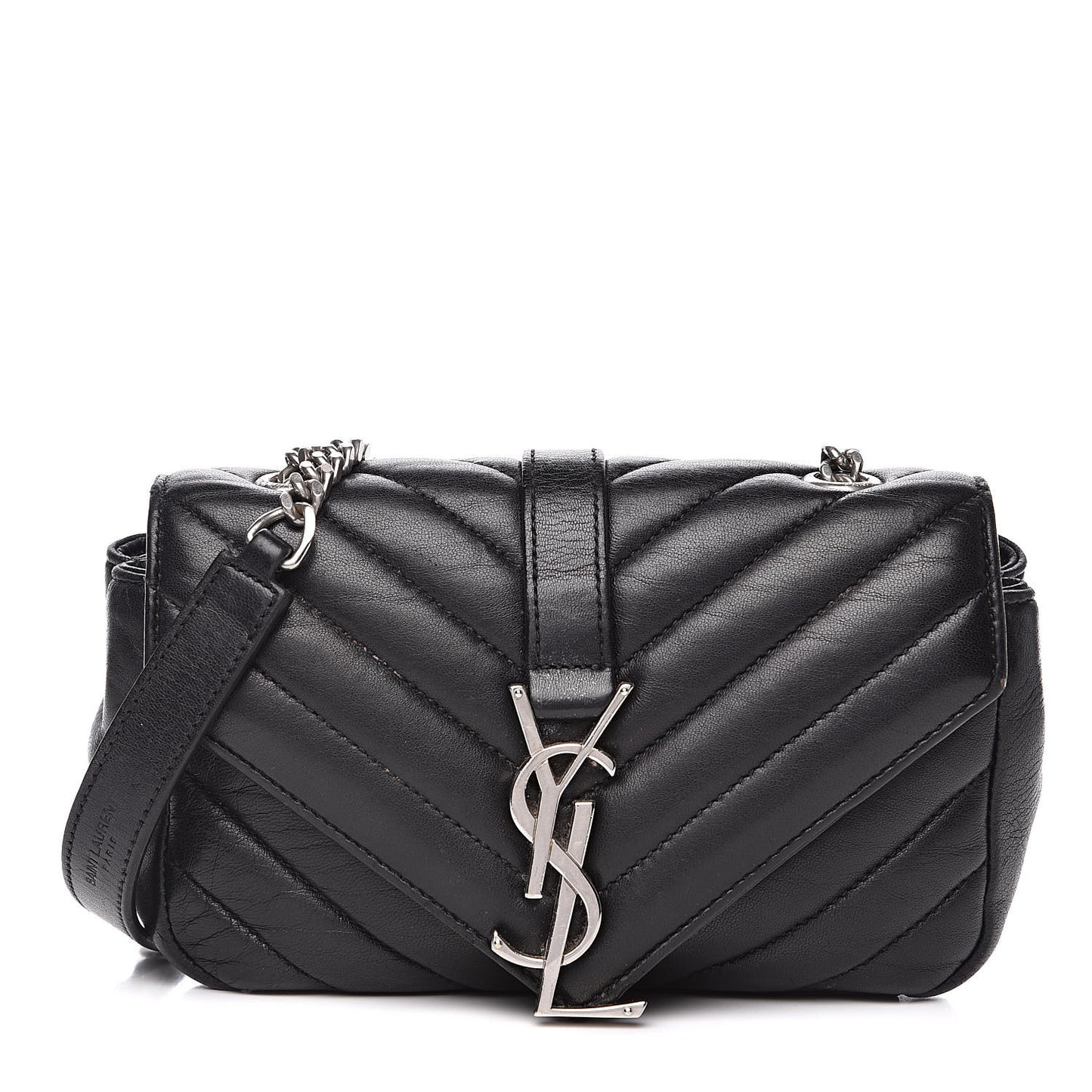 Grained Calfskin Matelasse Chevron Monogram Classic Baby Chain Bag Black