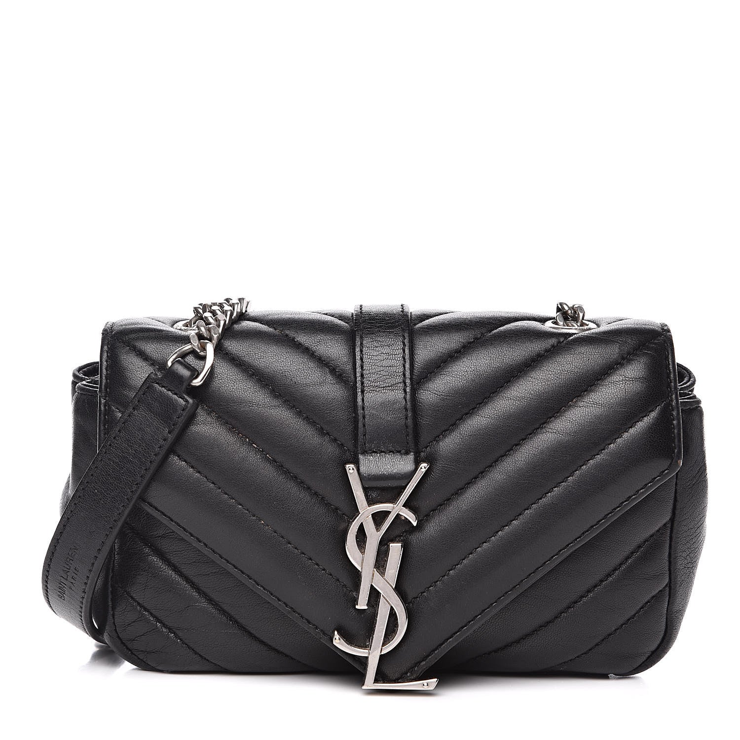 Saint Laurent Grained Calfskin Matelasse Chevron Monogram Classic Baby Chain Bag Black 1 of 14