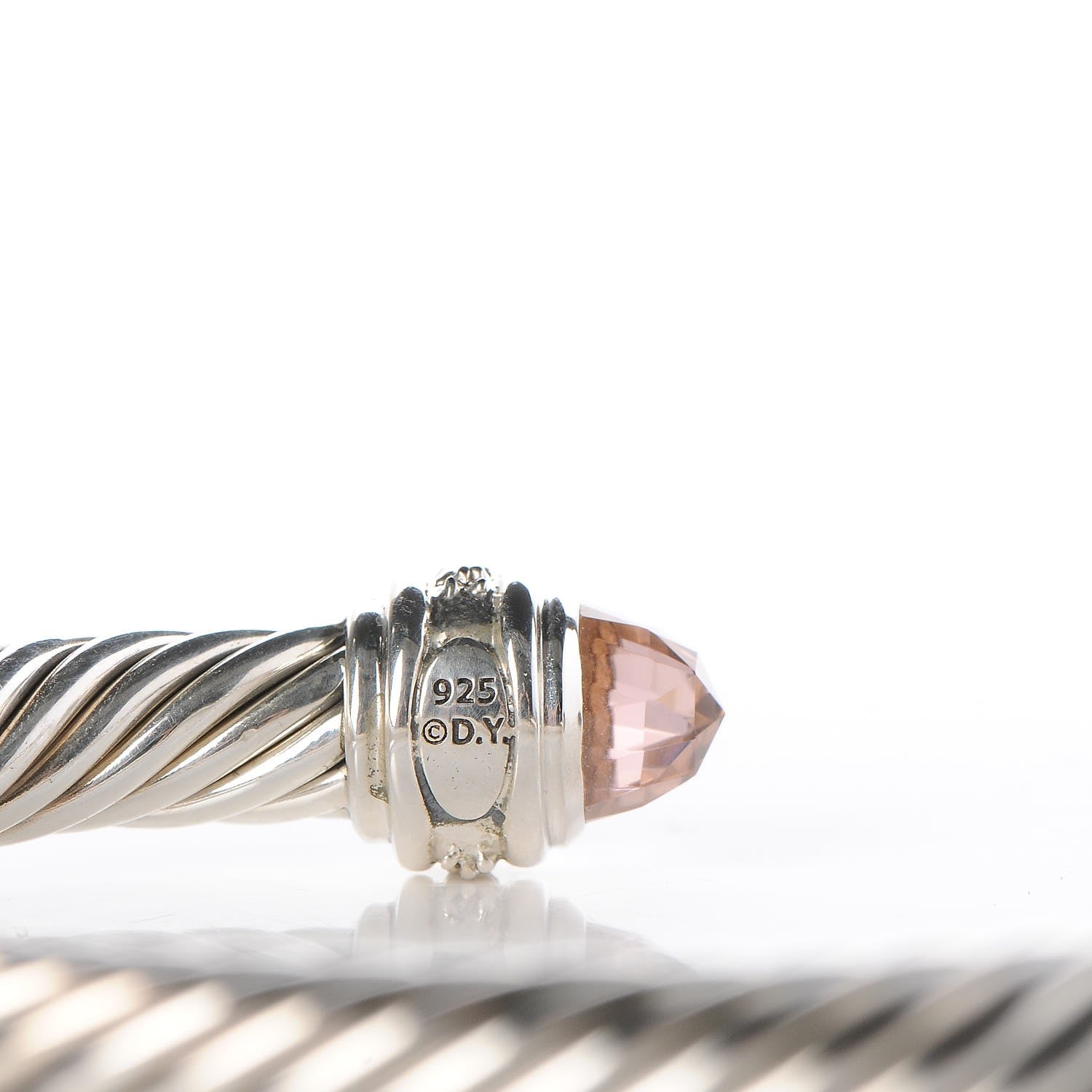 David Yurman Sterling Silver Diamond Morganite 7mm Cable Classics Bracelet 4 of 5