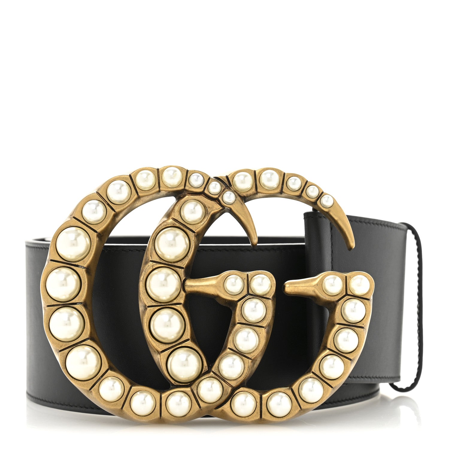 Gucci Moon Calfskin Pearl Double G 70mm Belt 80 32 Black Cream 1 of 7