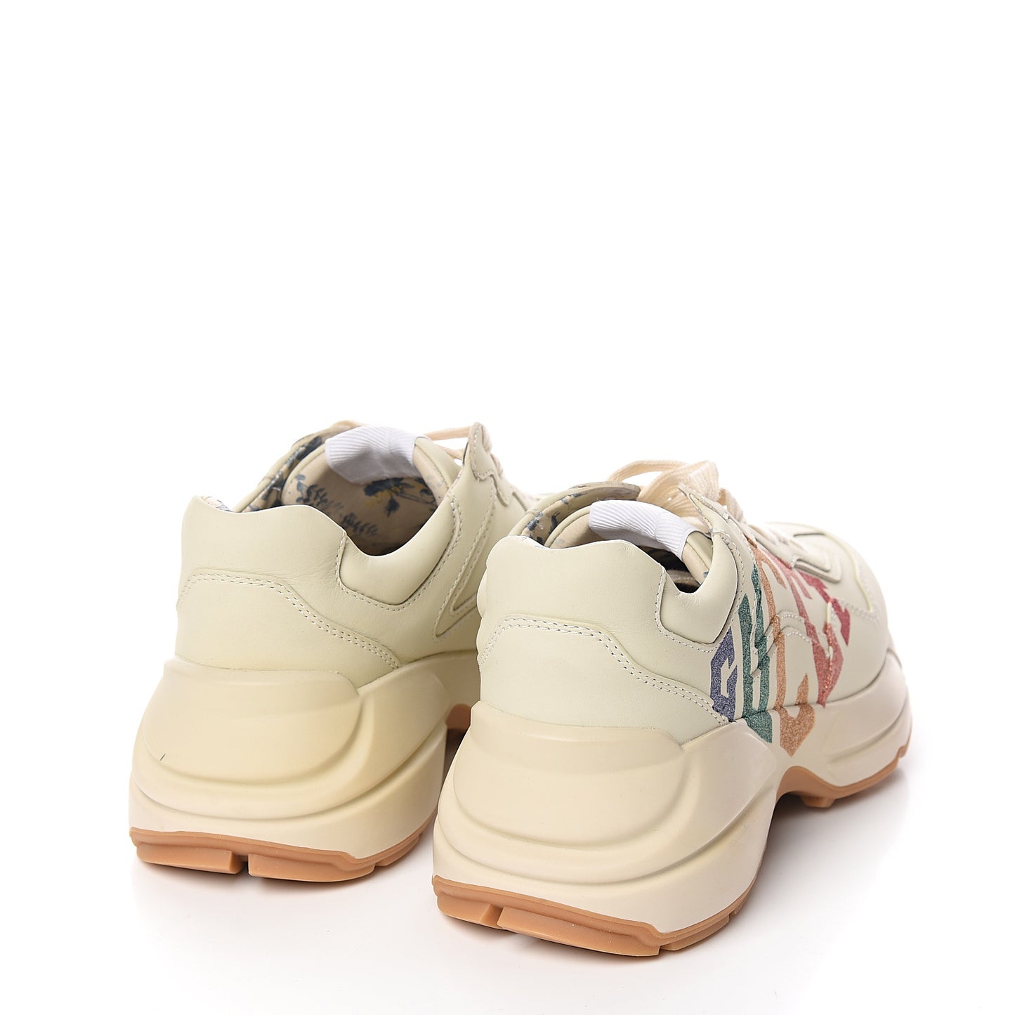 Calfskin Glitter Game Logo Womens Rhyton Sneakers 36 Mystic White