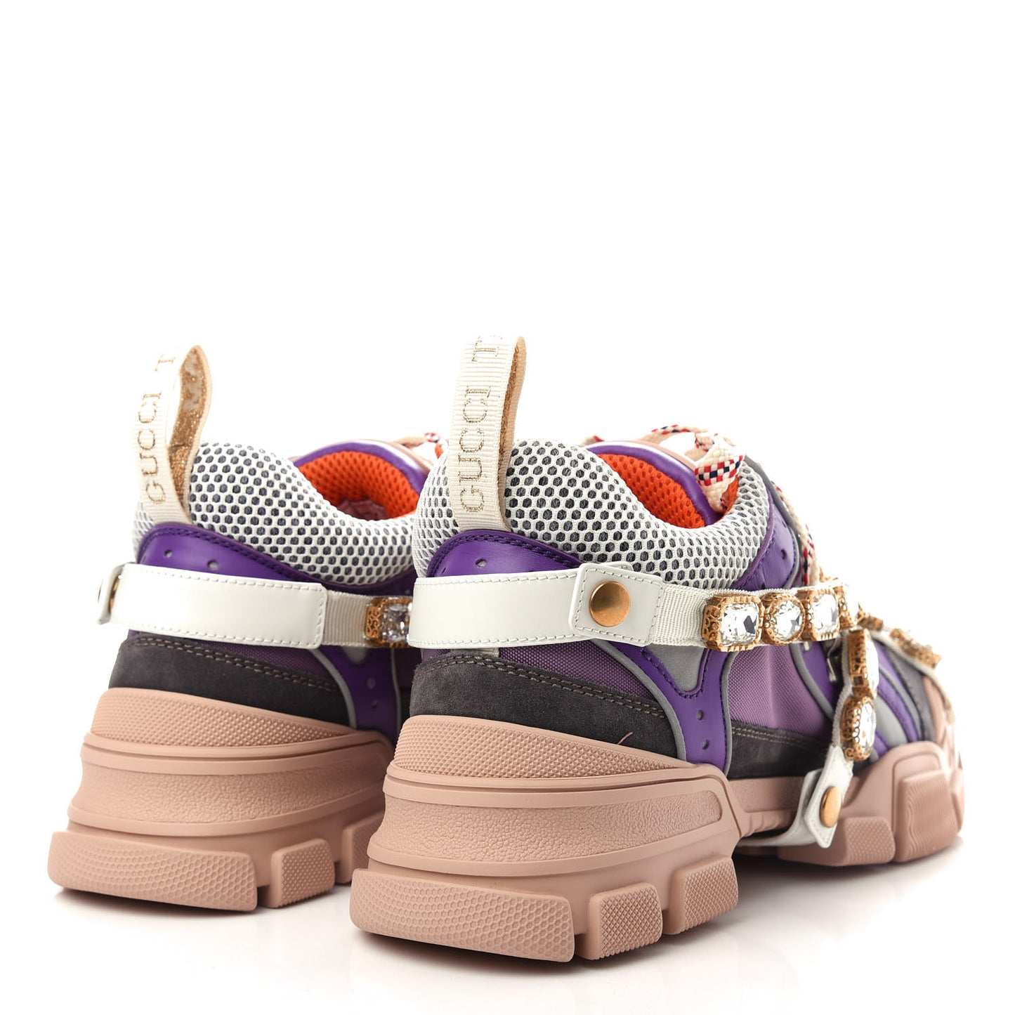 X SEGA Nylon Calfskin Suede Removable Crystals Womens Flashtrek Sneakers 40 New Lavender Loess Shine Purple