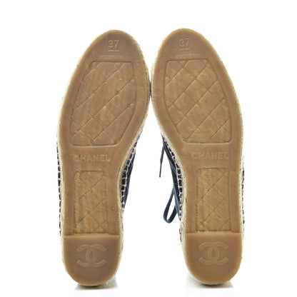 Chanel Suede Lace Up Espadrilles 37 Dark Navy Blue 5 of 12