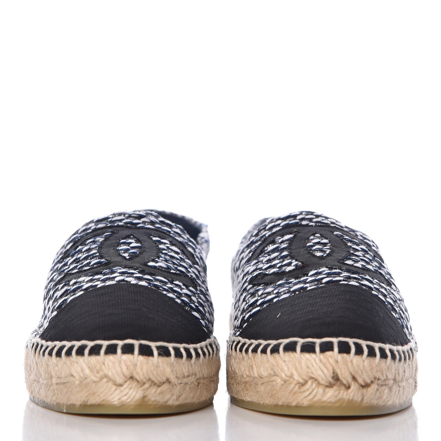 Tweed Grosgrain CC Espadrilles 38 Black Navy White