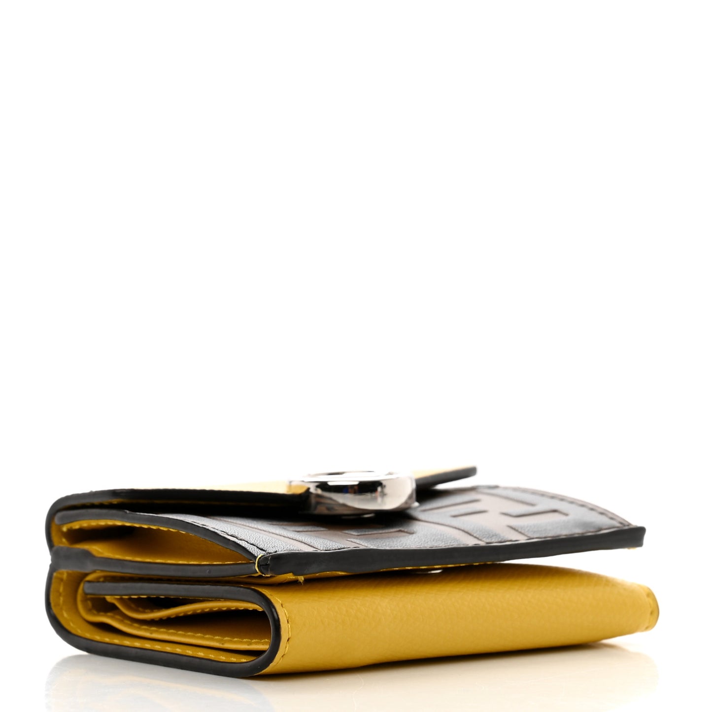 Vitello Liberty F is Fendi Bi-Color FF 1974 Embossed Micro Tri-Fold Envelope Wallet Maya Black Sunflower