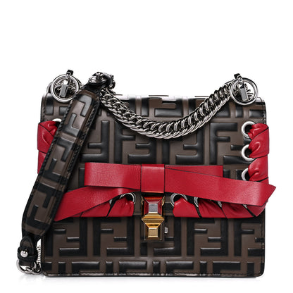 Fendi Vitello Shiny Nappa Bi-Color FF 1974 Lace Up Bow Embossed Small Kan I Shoulder Bag Maya Black Fragola 1 of 21