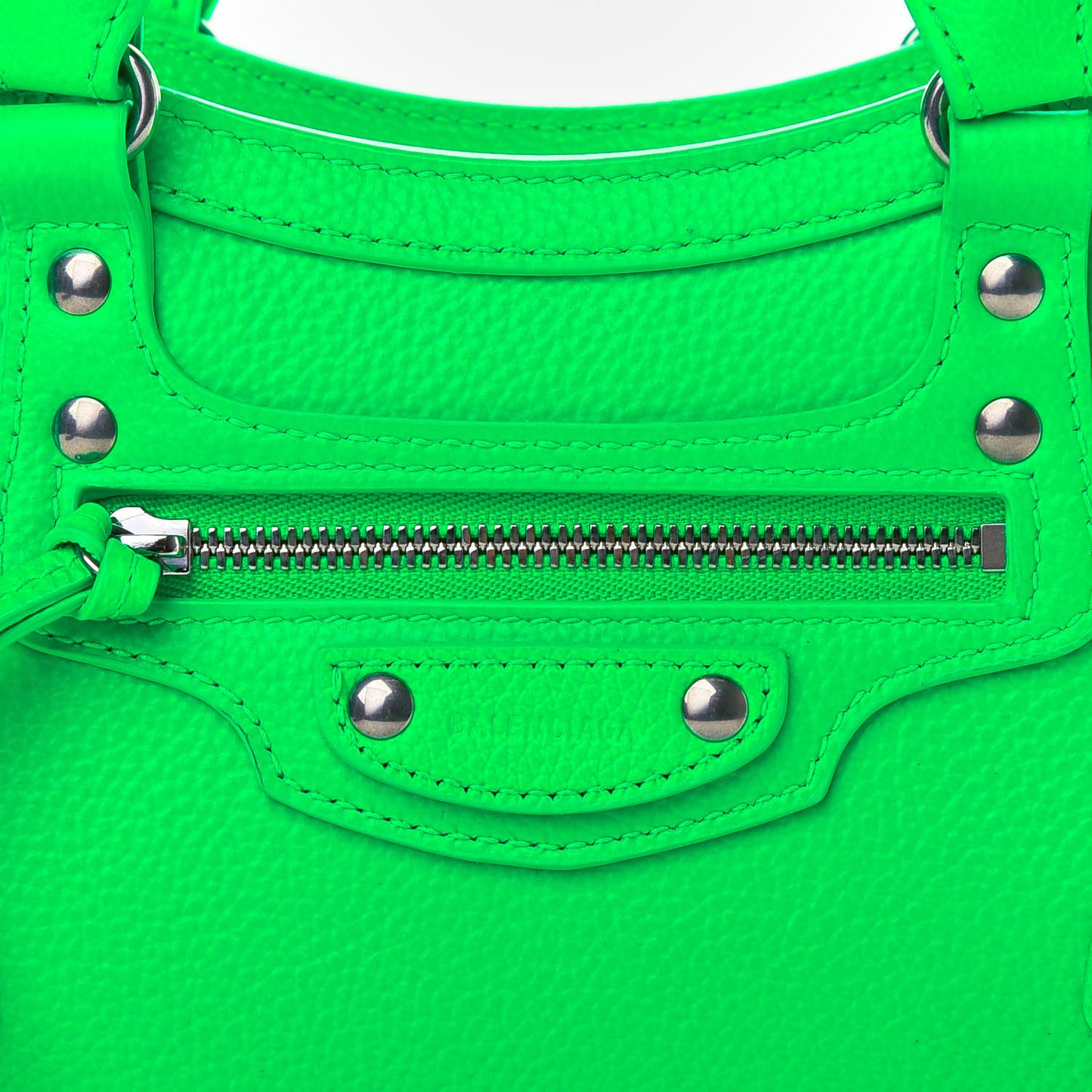 Grained Calfskin Neo Classic Silver Hardware Mini City Fluo Green