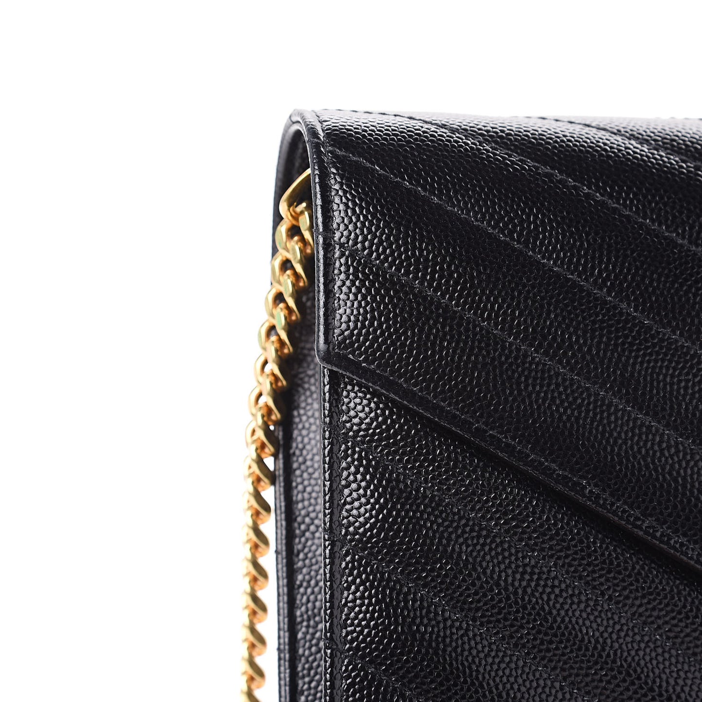 Grain De Poudre Matelasse Chevron Monogram Chain Wallet Black