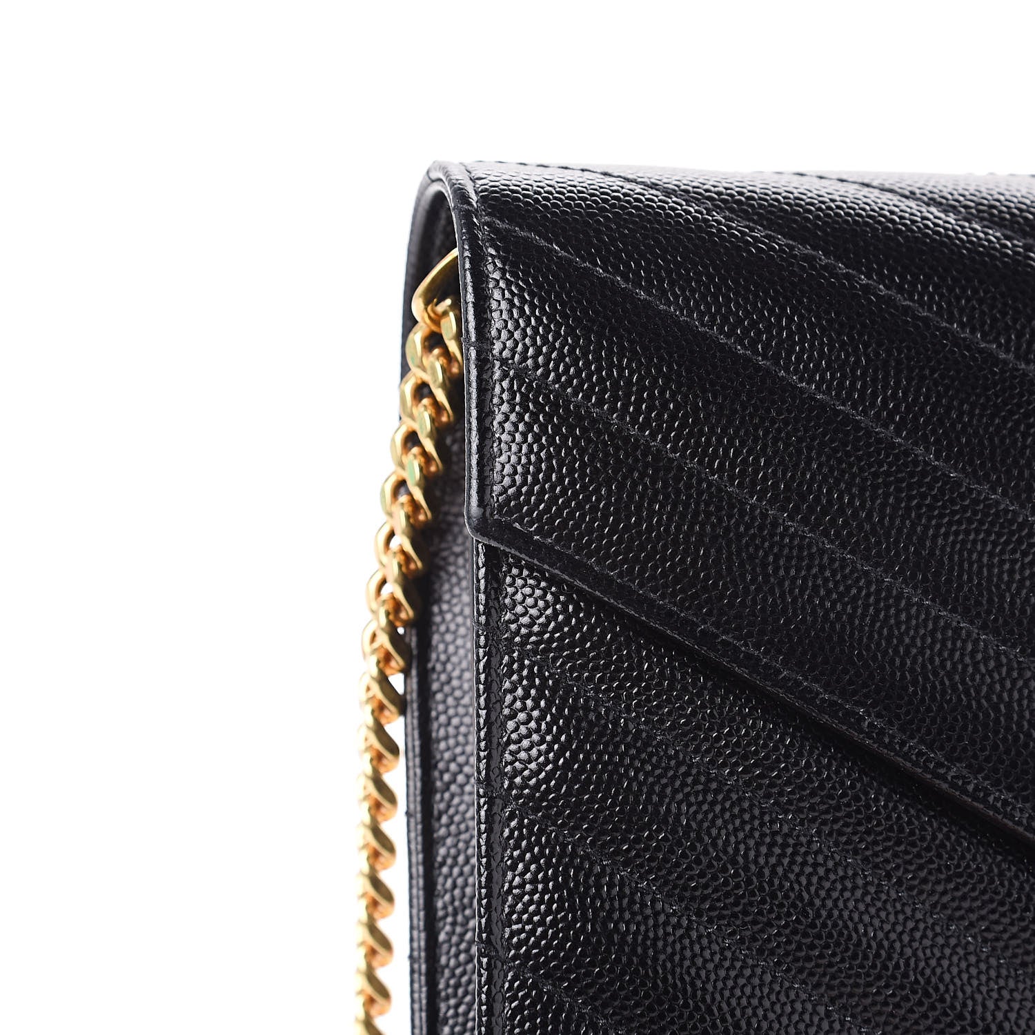 Saint Laurent Grain De Poudre Matelasse Chevron Monogram Chain Wallet Black 7 of 8