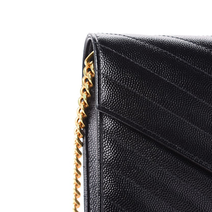 Saint Laurent Grain De Poudre Matelasse Chevron Monogram Chain Wallet Black 7 of 8