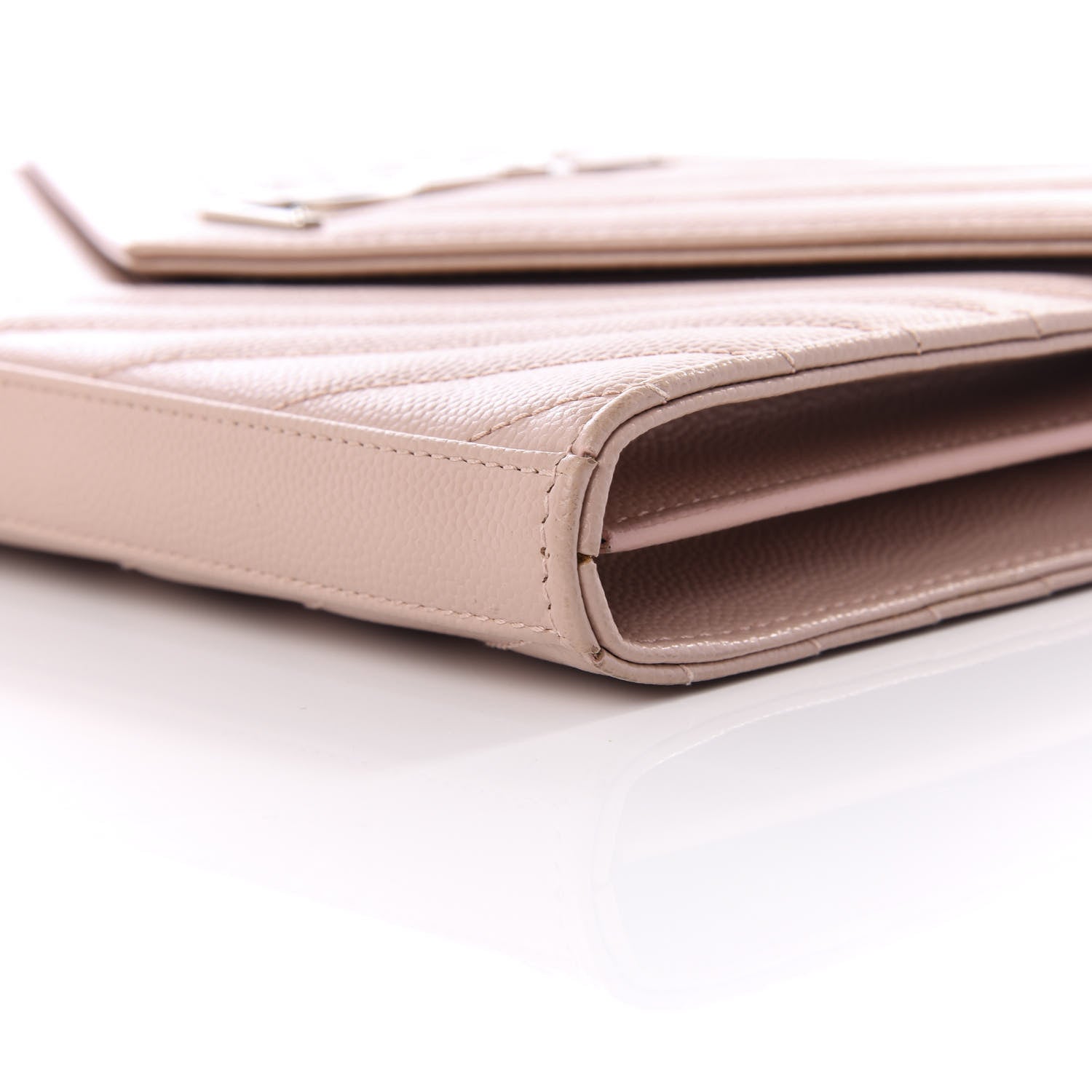 Saint Laurent Grain De Poudre Matelasse Chevron Monogram Chain Wallet Pale Pink 6 of 8