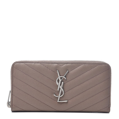 Saint Laurent Grain De Poudre Matelasse Chevron Monogram Zip Around Wallet Fard 1 of 6