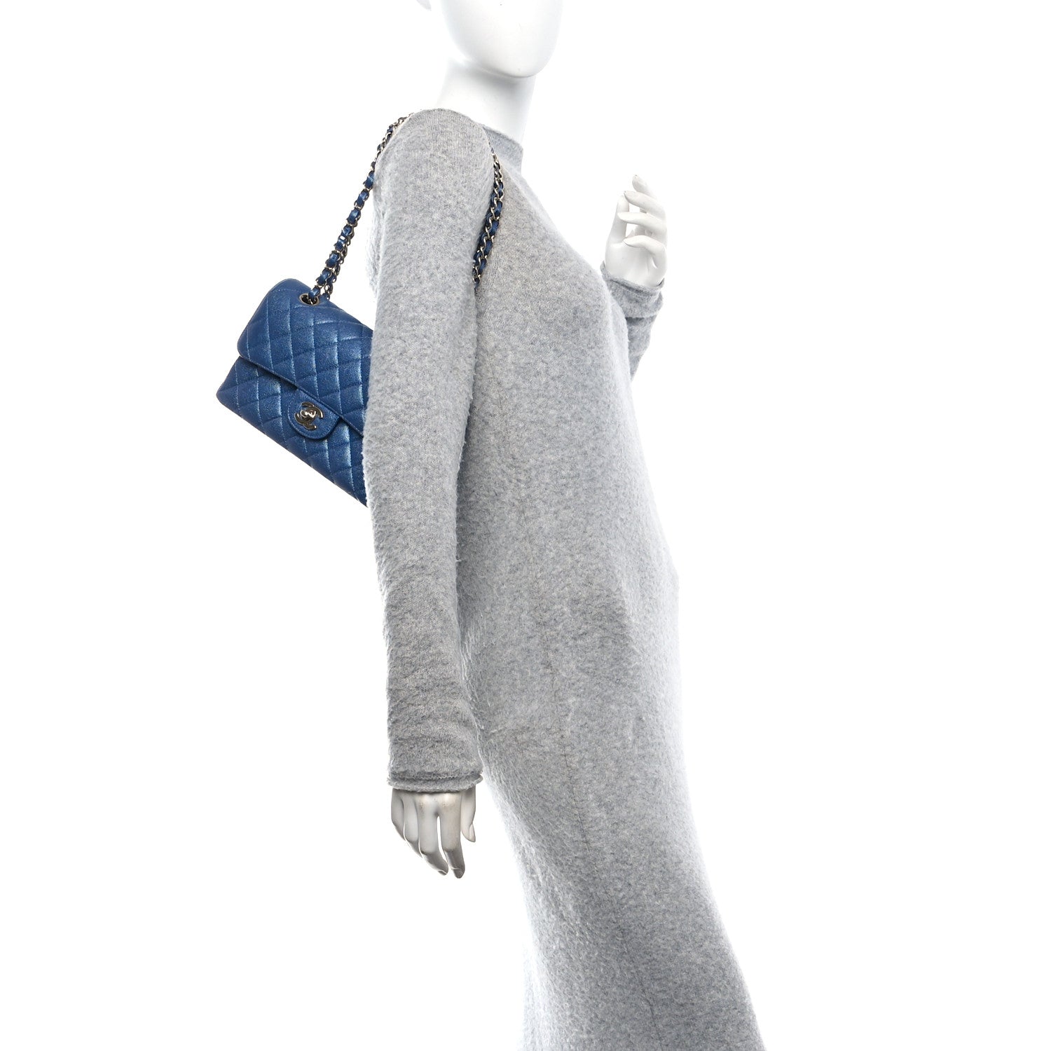 Chanel Iridescent Caviar Quilted Small Double Flap Dark Blue