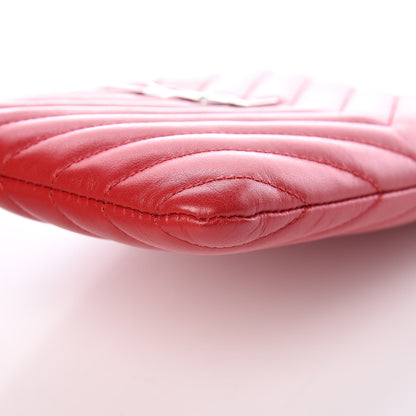Saint Laurent Calfskin Matelasse Chevron Monogram Pouch Red 9 of 12