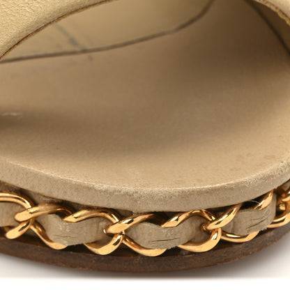 Chanel Calfskin Chain Peep Toe Wedge Pumps 39 Beige 18 of 19