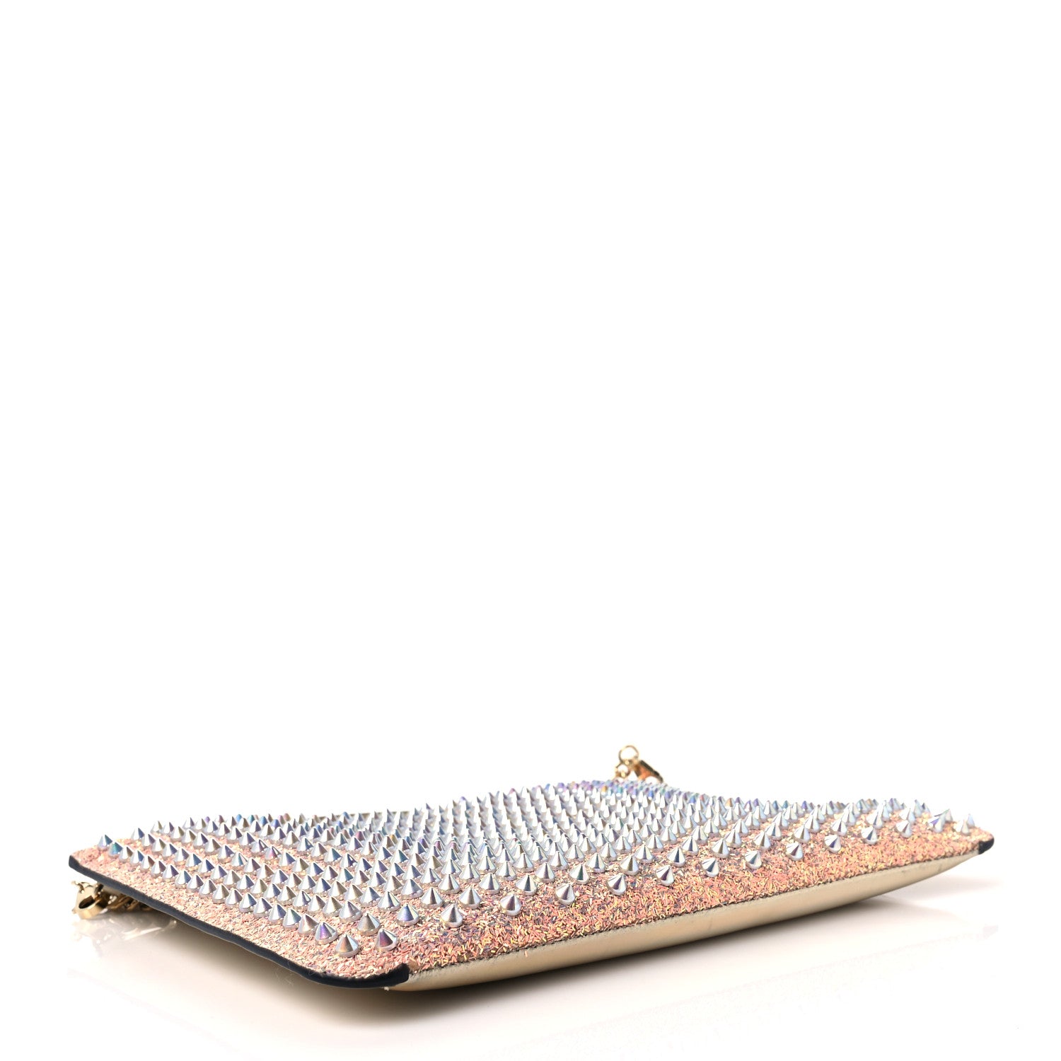 Christian Louboutin Metallic Calfskin Glitter Quadro Spikes Loubiclutch Rosegold 3 of 7