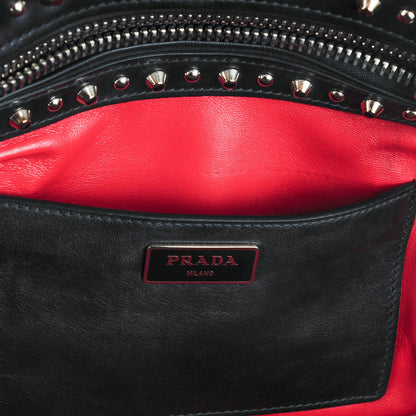 Prada Soft Calfskin Large Studded East West Tote Nero Black 6 of 9
