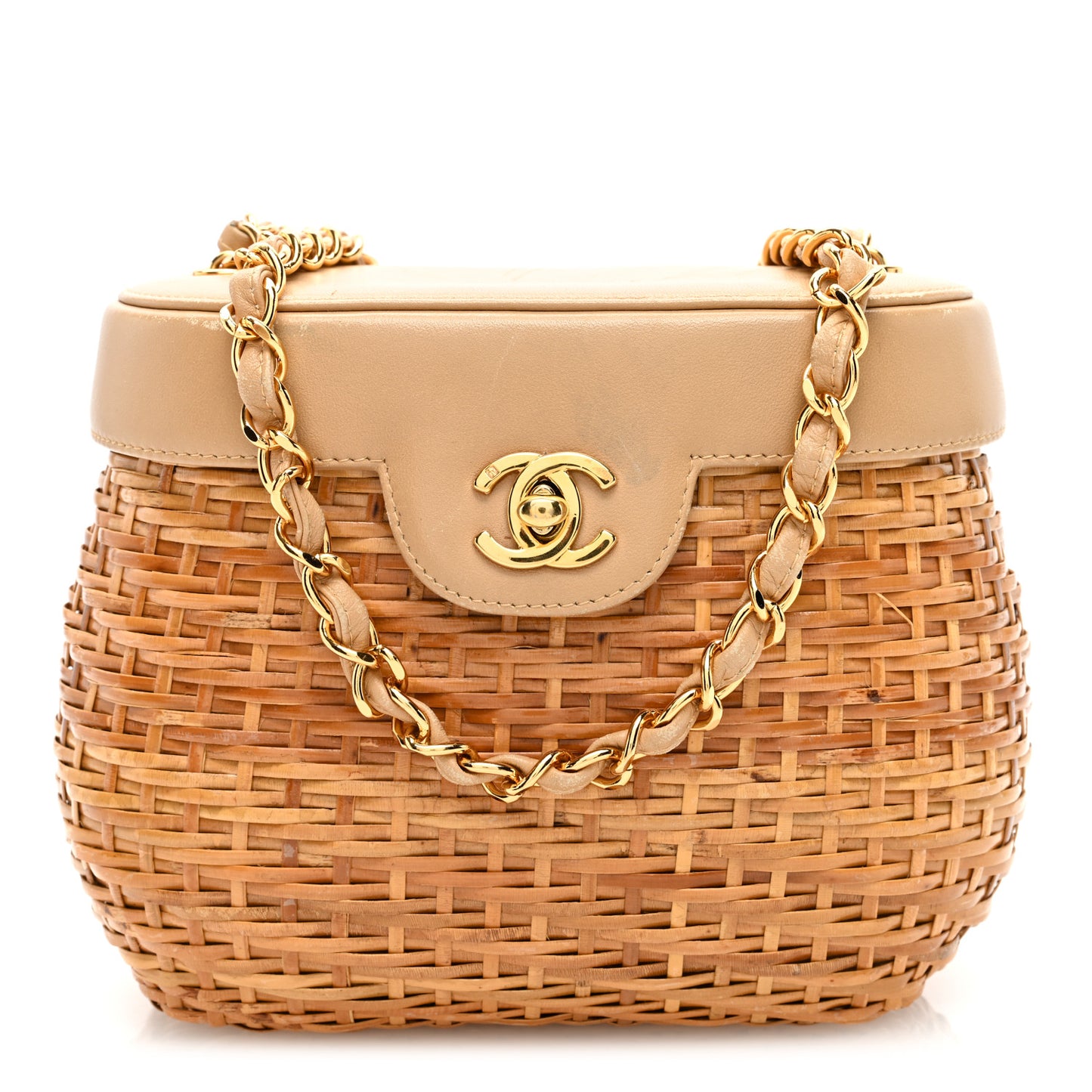 Lambskin Straw Basket Shoulder Bag Beige