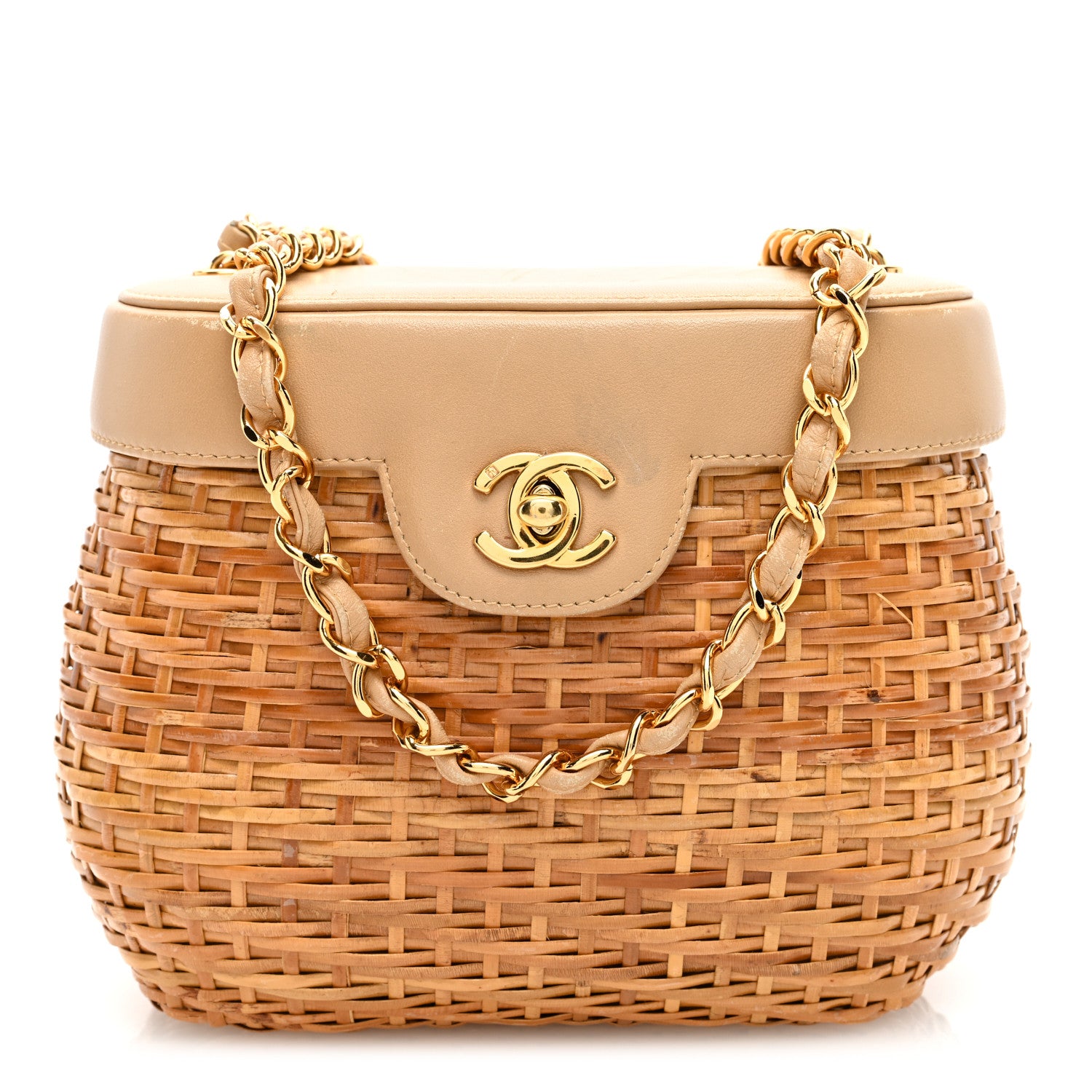 Chanel Lambskin Straw Basket Shoulder Bag Beige 1 of 11