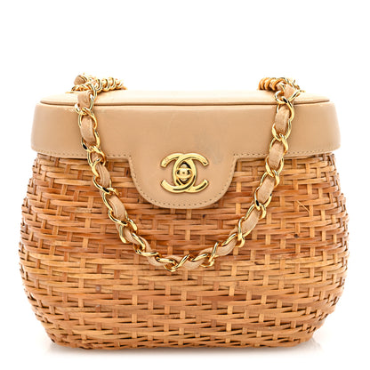 Chanel Lambskin Straw Basket Shoulder Bag Beige 1 of 11