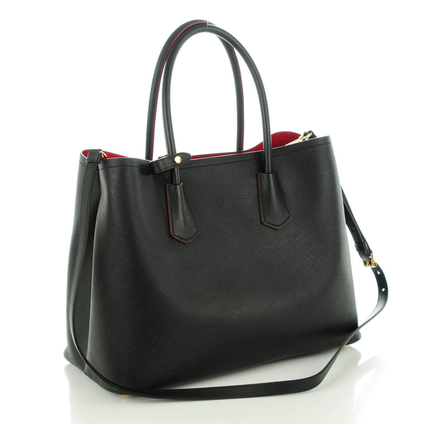 Saffiano Cuir Large Double Bag Nero Black