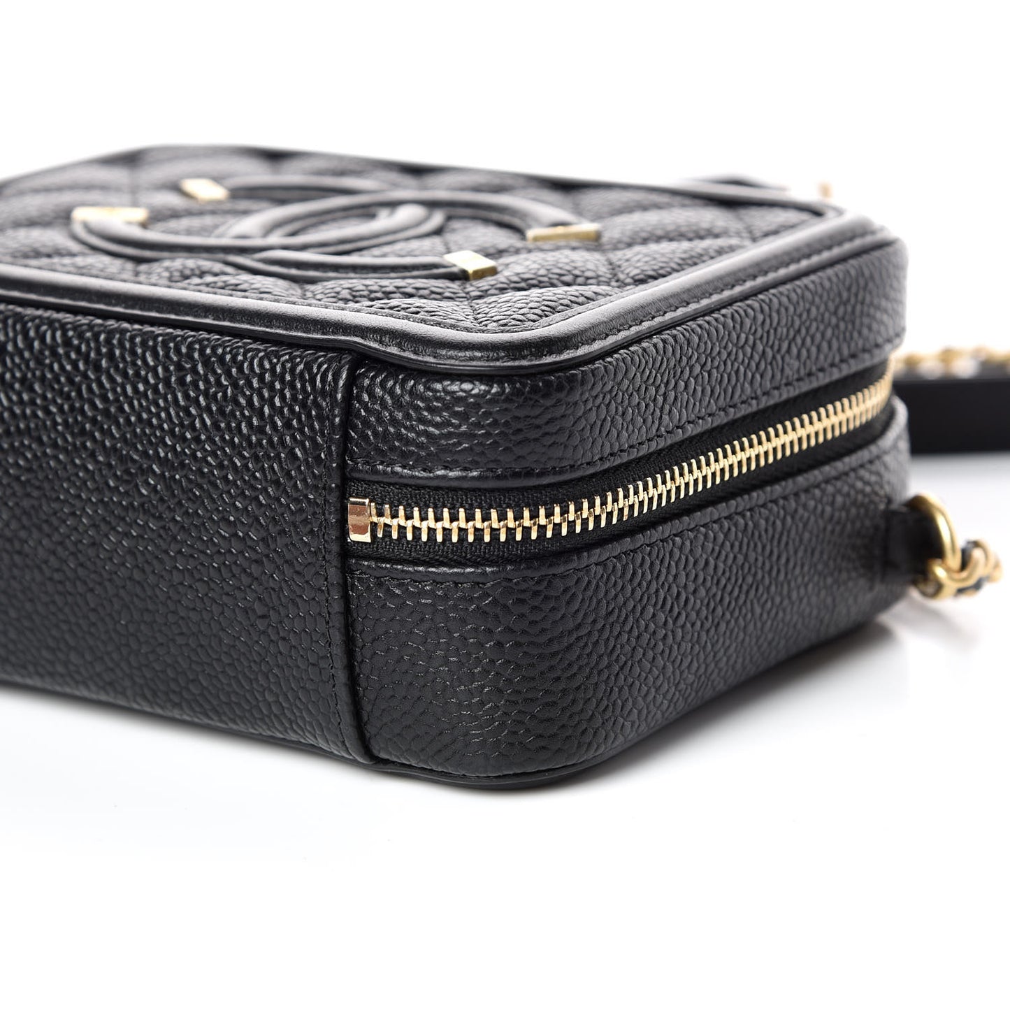 Caviar Quilted CC Filigree Vanity Clutch With Chain Black