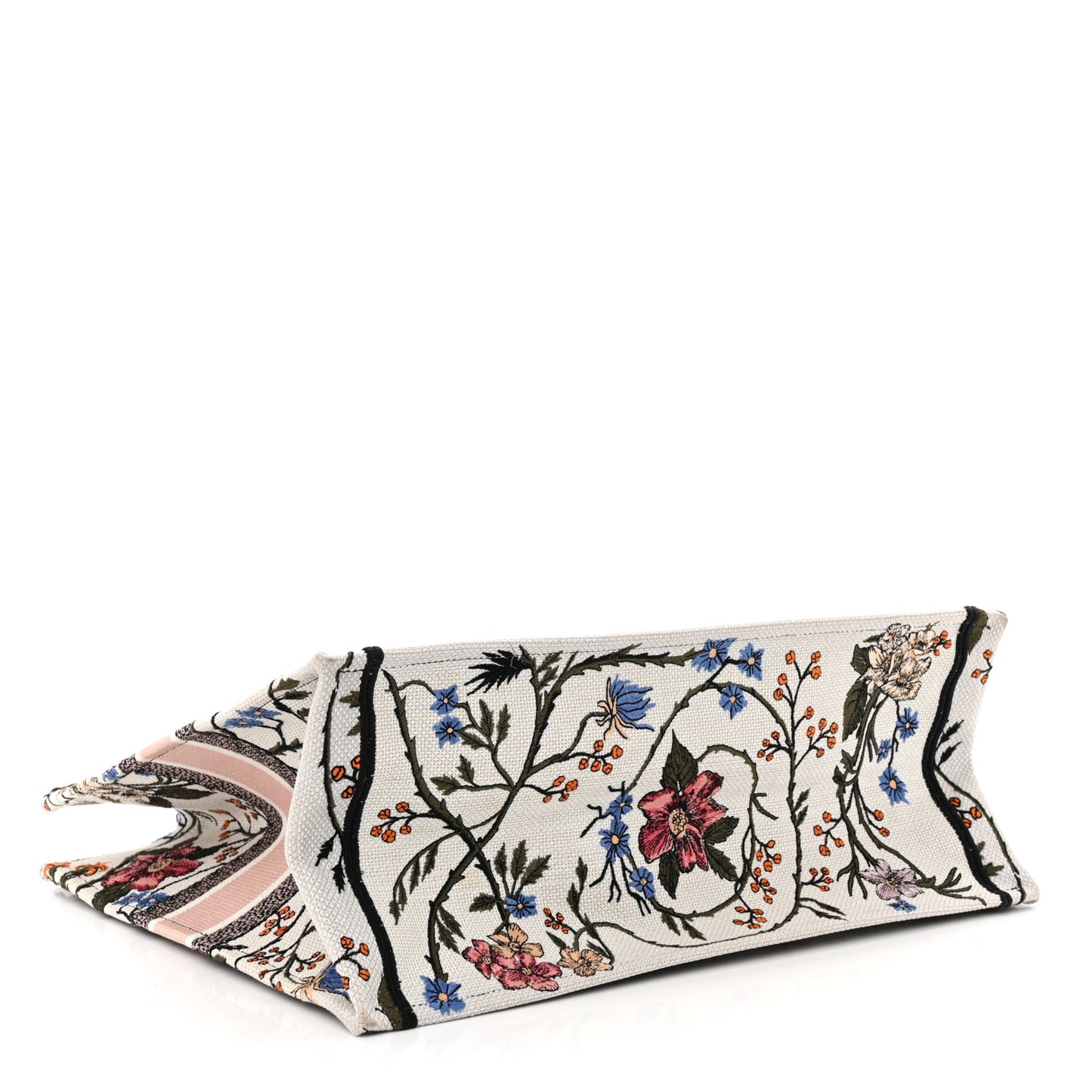 Canvas Embroidered Large Rosa Mutabilis Book Tote White Multicolor