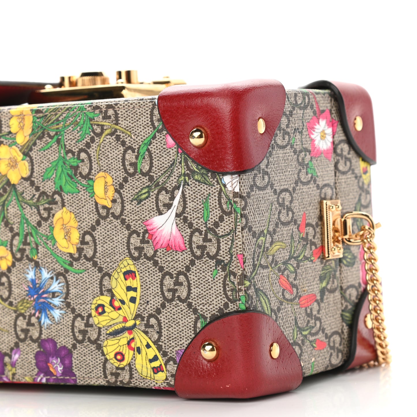 GG Supreme Monogram Flora Padlock Jewelry Case Red