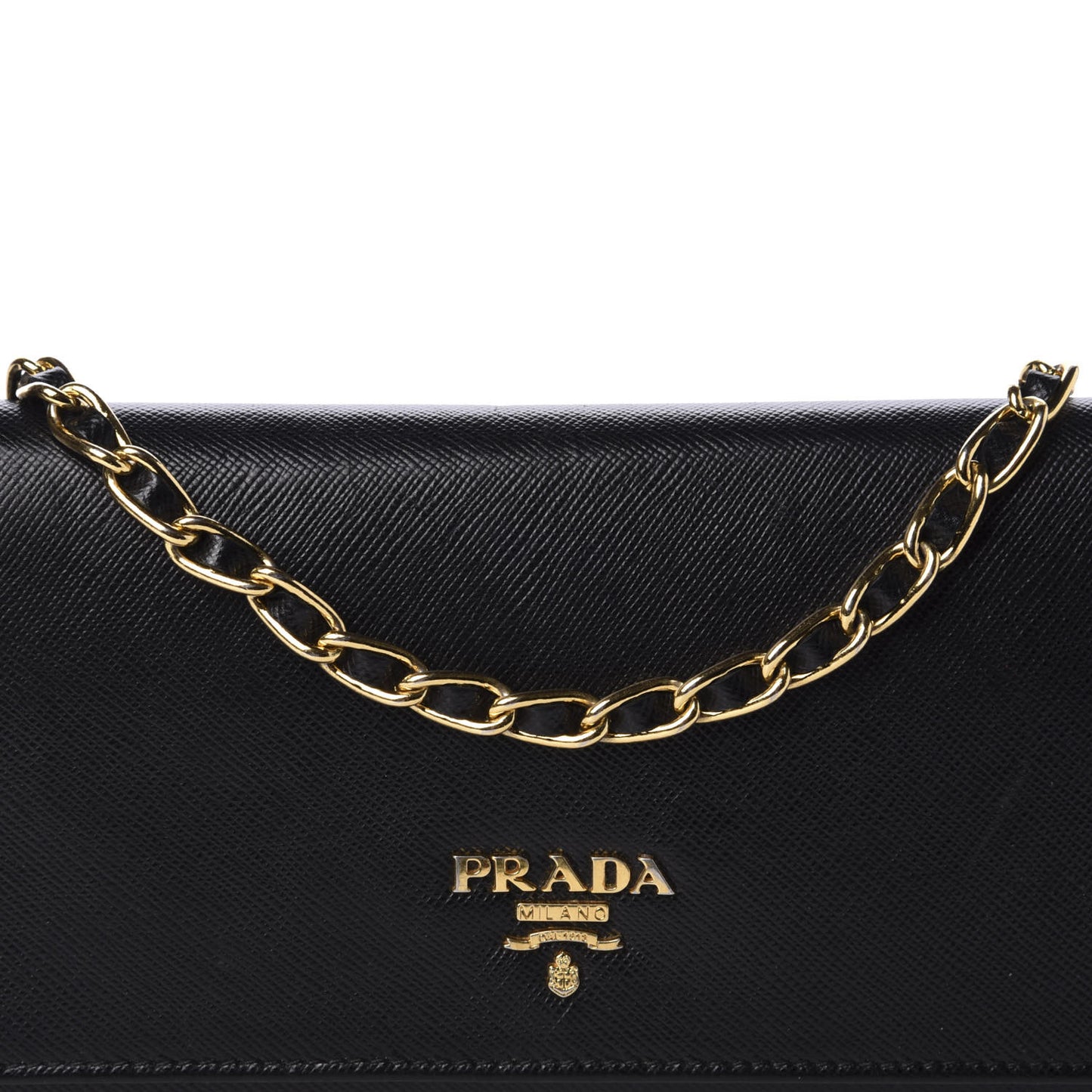 Saffiano Metal Oro Chain Wallet Black