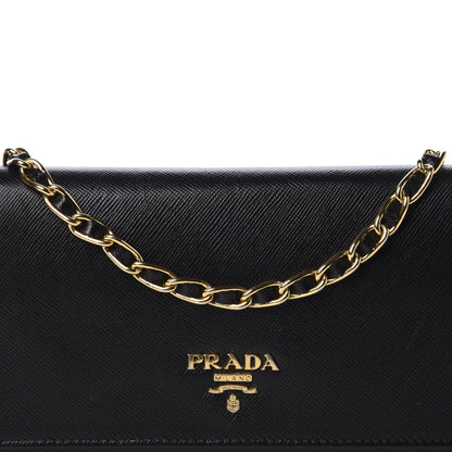 Prada Saffiano Metal Oro Chain Wallet Black 9 of 9