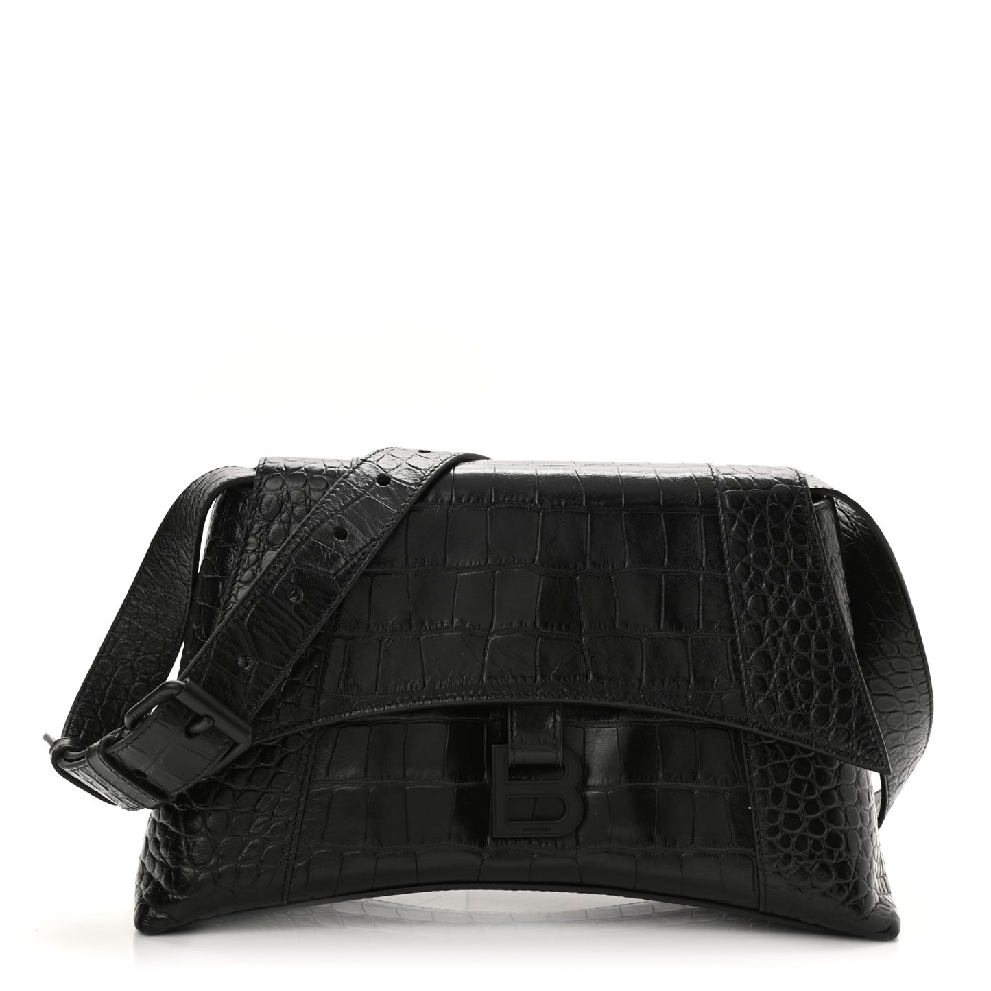 Extra Supple Calfskin Crocodile Embossed Monochrome Small Downtown Shoulder Bag Black