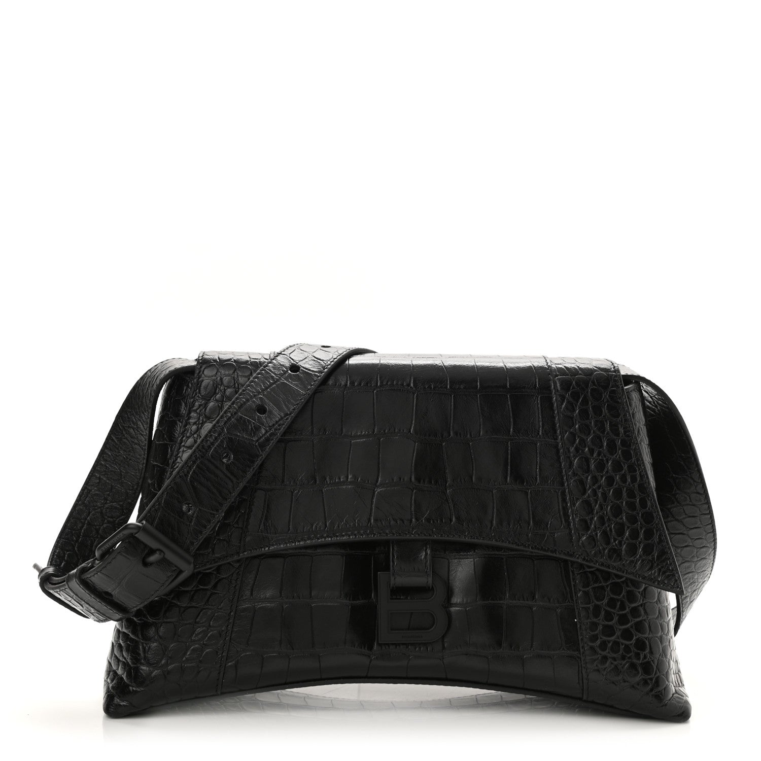 Balenciaga Extra Supple Calfskin Crocodile Embossed Monochrome Small Downtown Shoulder Bag Black 1 of 8