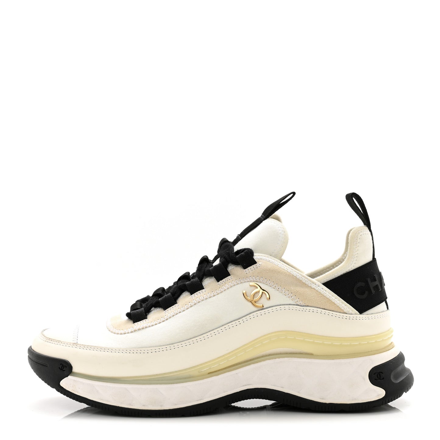 Fabric Suede Calfskin CC Sneakers 37 White Light Grey