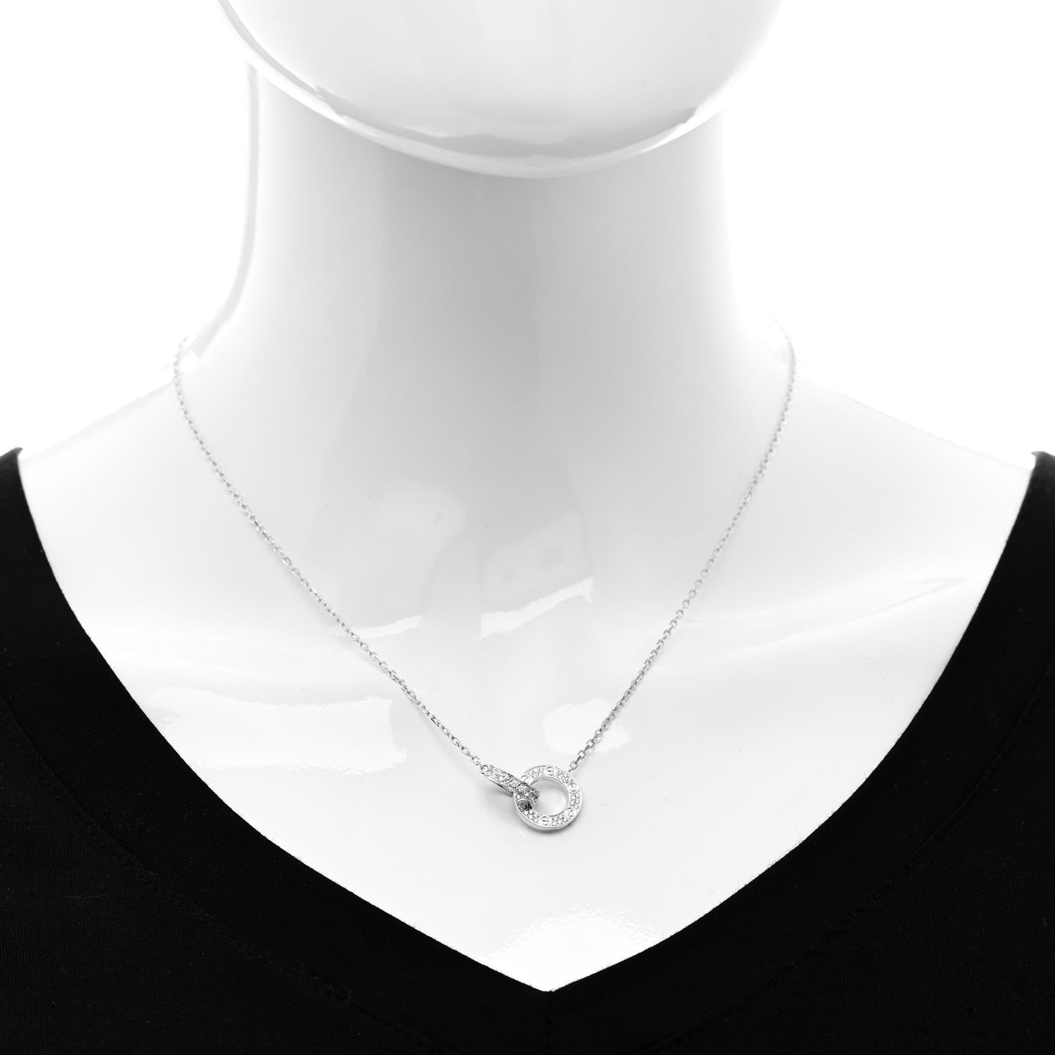 Cartier 18K White Gold Diamond Interlocking LOVE Paved Necklace 2 of 5