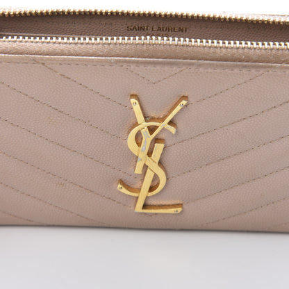 Saint Laurent Grain De Poudre Matelasse Chevron Monogram Zip Around Wallet Rose Poudre 10 of 14