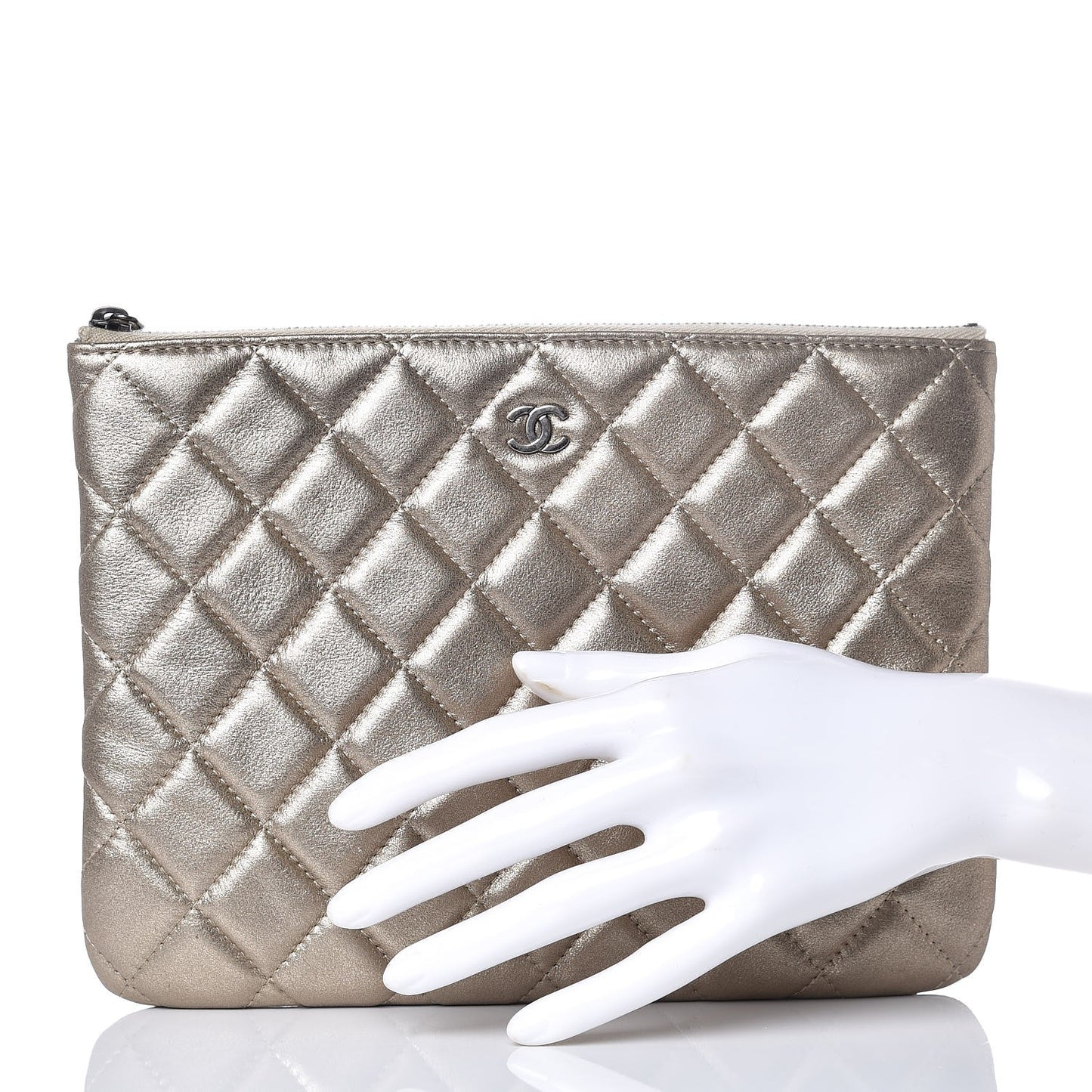 Metallic Lambskin Quilted Medium Cosmetic Case Gold