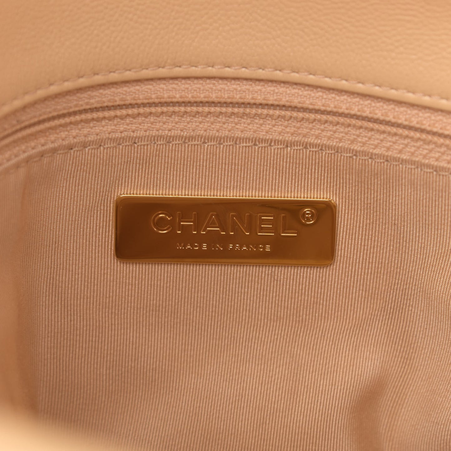 Shiny Goatskin Quilted Large Chanel 19 Flap Beige