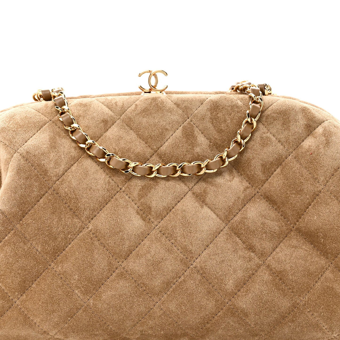 Suede Clutch With Chain Dark Beige