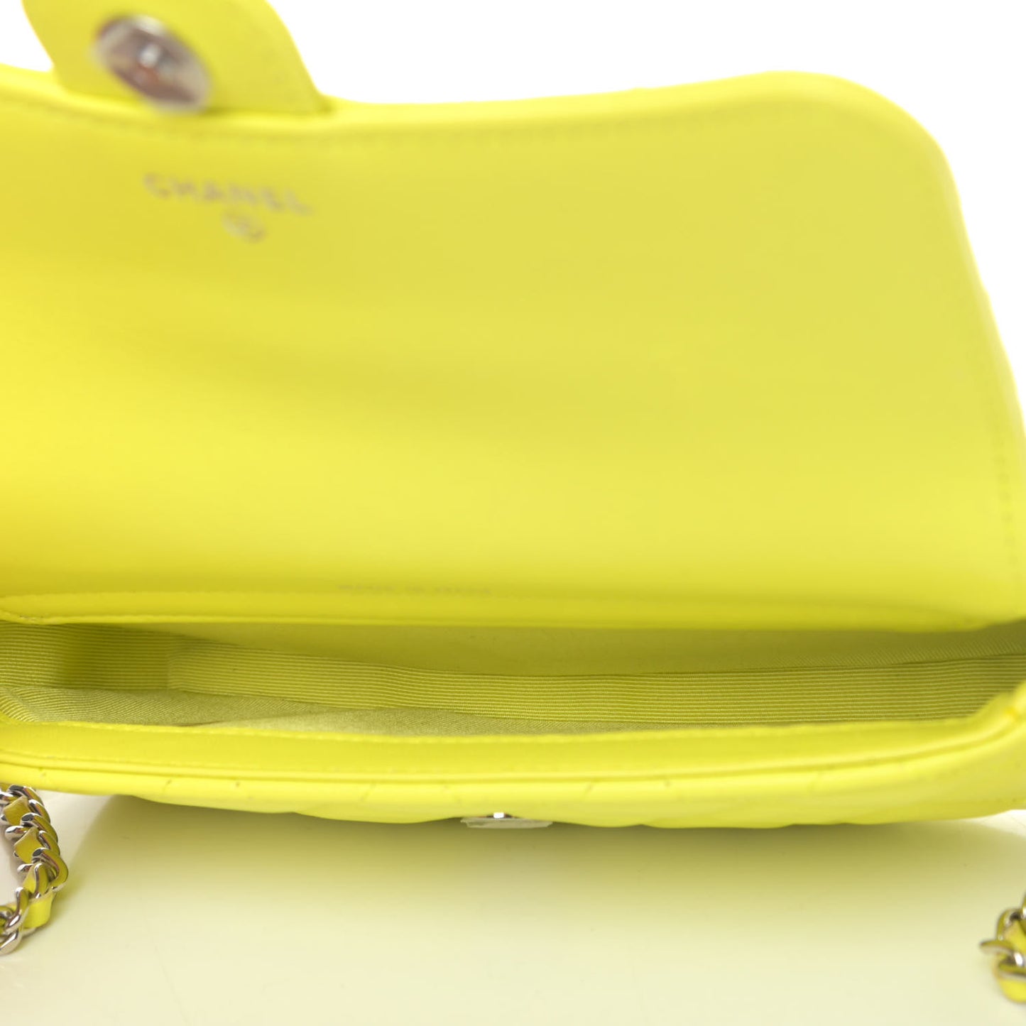 Lambskin Quilted Flap Phone Holder With Chain Neon Yellow