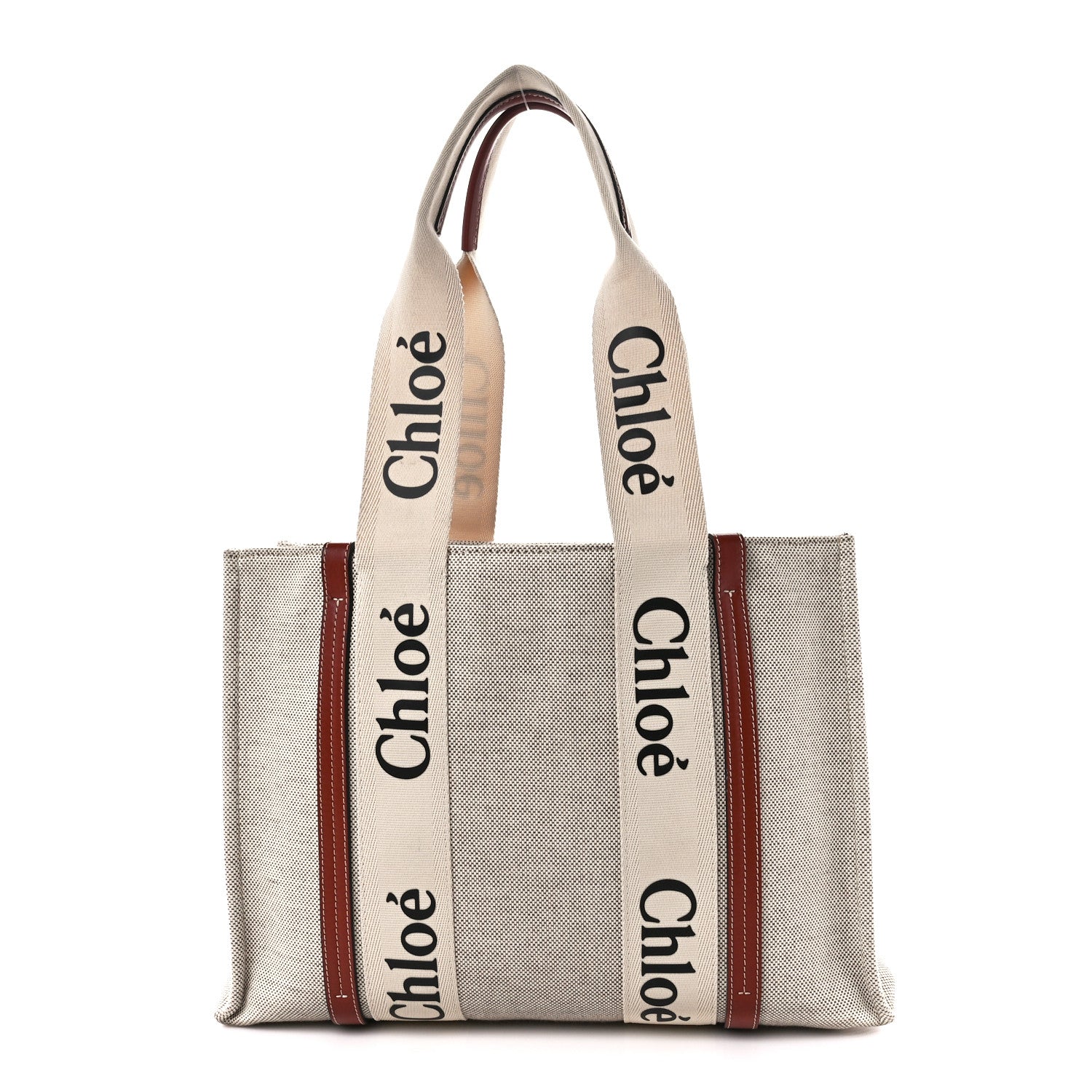 Chloe Cotton Calfskin Medium Woody Ribbon Tote White Brown 1 of 12
