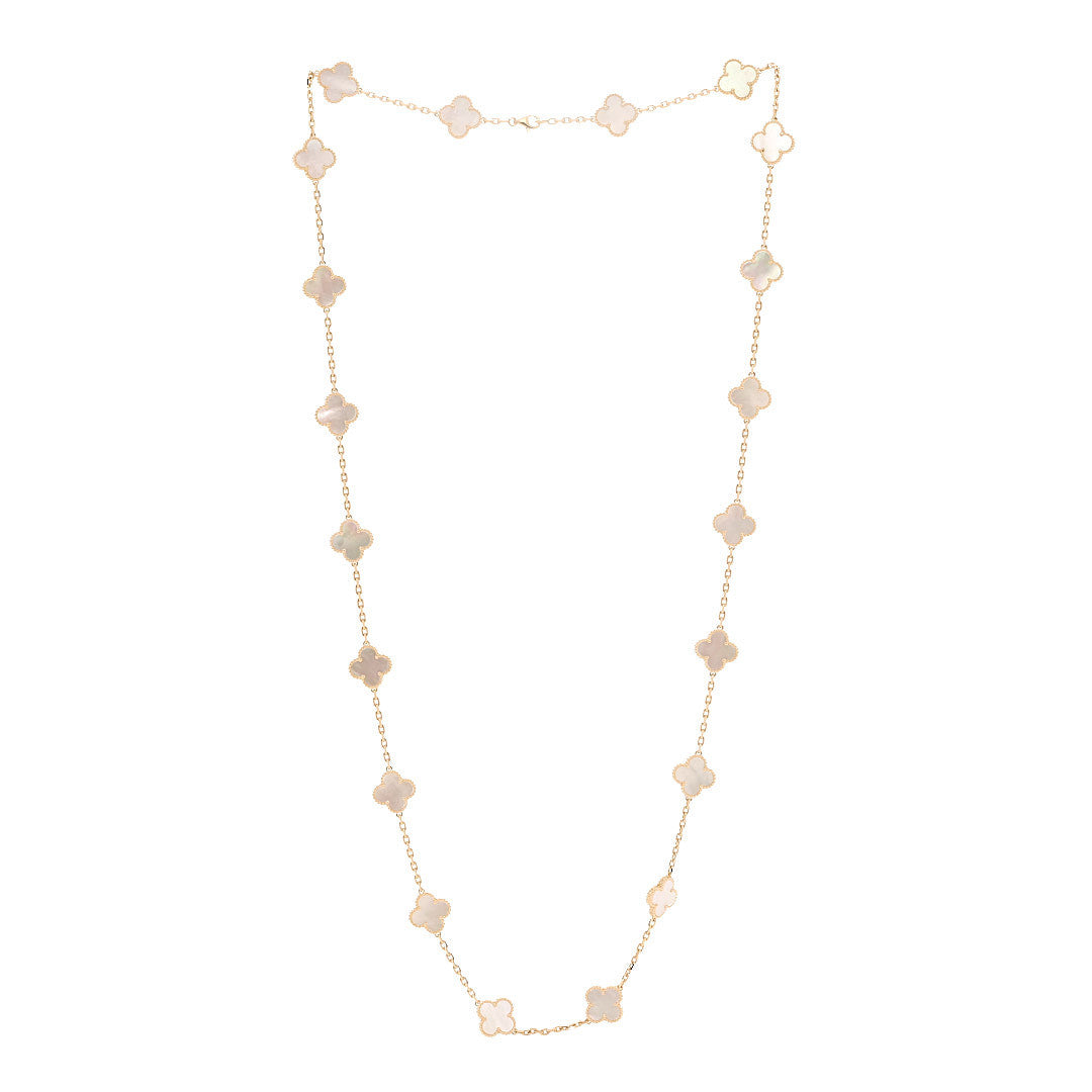 18K Yellow Gold Mother of Pearl 20 Motifs Vintage Alhambra Necklace