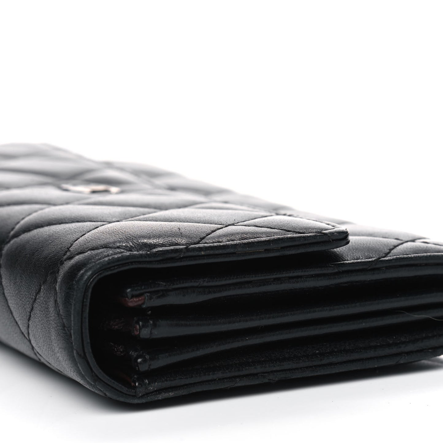 Lambskin Quilted Large Gusset Flap Wallet Black